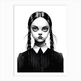 Portrait Of Wednesday Addams World Line Art 0 Fan Art Art Print