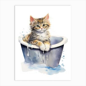 American Bobtail Cat In Bathtub Bathroom 2 Art Print