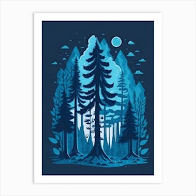 A Fantasy Forest At Night In Blue Theme 75 Art Print