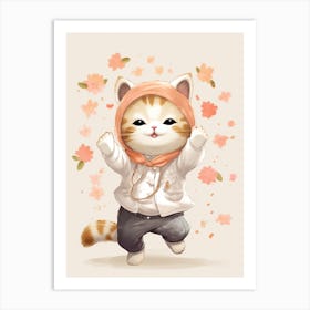Kawaii Cat Drawings Dancing 3 Art Print