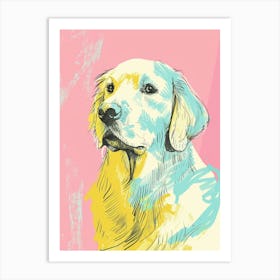 Golden Retriever Dog Pastel Line Watercolour Illustration  2 Art Print