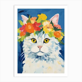 Selkirk Rex Cat With A Flower Crown Painting Matisse Style 3 Art Print