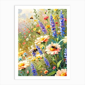 Bees In The Meadow 1 Art Print