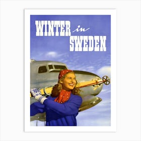 Winter In Switzerland, Happy Woman With Skiing Gear Art Print