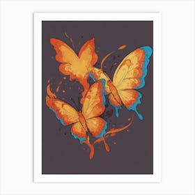 Butterflies On A Black Background Art Print