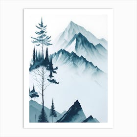 Mountain And Forest In Minimalist Watercolor Vertical Composition 77 Art Print