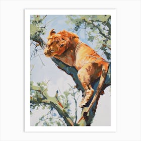 Southwest African Lion Climbing A Tree Fauvist Painting 2 Art Print