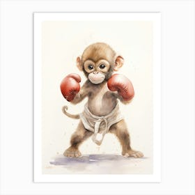 Monkey Painting Boxing Watercolour 4 Art Print