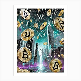 Bitcoin In The Rain Art Print