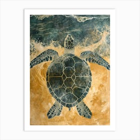 Sea Turtle & The Waves Vintage Illustration 3 Art Print