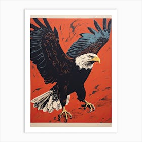 Bald Eagle, Woodblock Animal  Drawing 2 Art Print