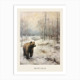 Vintage Winter Animal Painting Poster Brown Bear 2 Art Print