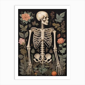 Botanical Skeleton Vintage Flowers Painting (44) Art Print