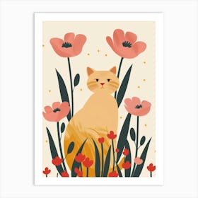 Cat In Flowers 4 Art Print