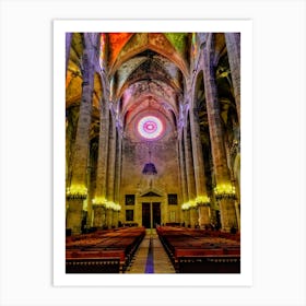 Cathedral Of Barcelona With Pews (Spain Series) Art Print