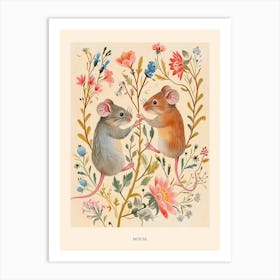 Folksy Floral Animal Drawing Mouse 1 Poster Art Print