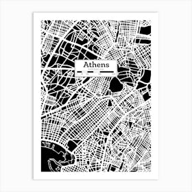 Athens (Greece) City Map — Hand-drawn map, vector black map Art Print