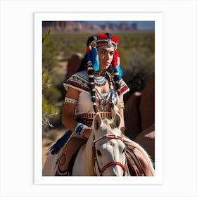 Native American Girl Riding In Front Of Monument Walley Art Print