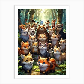 Foxes In The Forest 2 Art Print