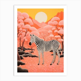 Pink Zebra Illustration With The Hills 3 Art Print