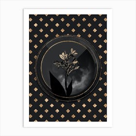 Shadowy Vintage Water Canna Botanical in Black and Gold n.0098 Art Print