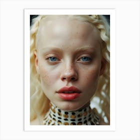 Portrait Of Albino Girl With Freckles and blue eyes Art Print