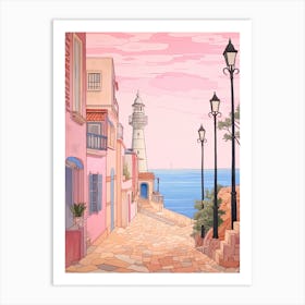 Faro Portugal 4 Vintage Pink Travel Illustration Art Print