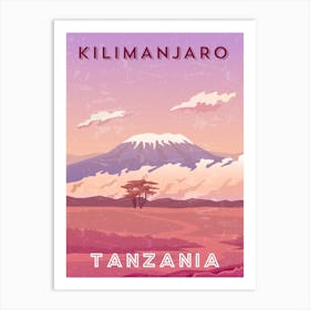 Kilimanjaro, Tanzania — Retro travel minimalist poster Art Print