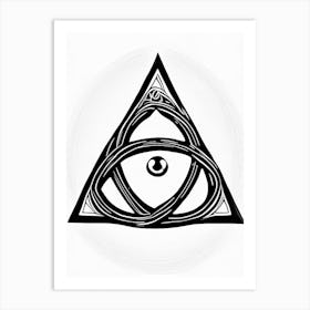 Triquetra, Symbol, Third Eye Simple Black & White Illustration 4 Art Print