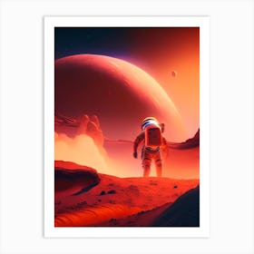 Astronaut Landing On Mars Neon Nights 4 Art Print