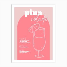 Vintage Retro Inspired Pina Colada Recipe Pink And Dark Pink Art Print
