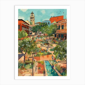 Storybook Illustration Red River Cultural District Austin Texas 4 Art Print