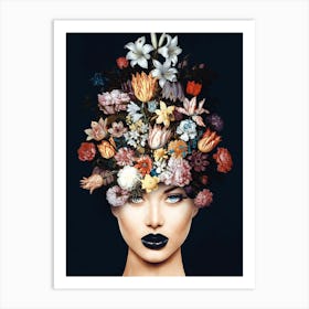 Flowers on A Woman'S Head Art Print