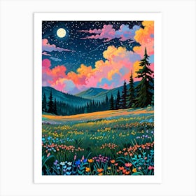 Night Sky With Flowers Art Print