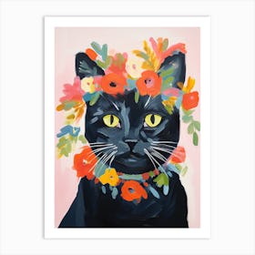 Black Cat With A Flower Crown Painting Matisse Style 4 Art Print