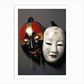 Noh Masks Japanese Style Illustration 5 Art Print