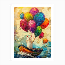 Cat In Boat With Balloons Art Print