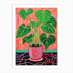 Pink And Red Plant Illustration Philodendron 4 Art Print