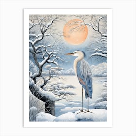 Winter Bird Painting Great Blue Heron 2 Art Print