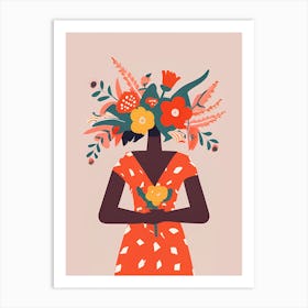 Woman With Flowers On Her Head 3 Art Print