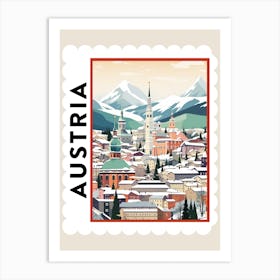 Retro Winter Stamp Poster Salzburg Austria 1 Art Print