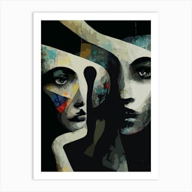 Surreal Abstract Intertwined Faces Art Print