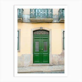 The vintage green door nr. 9 1899 in Alfama, Lisbon, Portugal - summer street and travel photography by Christa Stroo Art Print