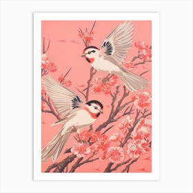 Vintage Japanese Inspired Bird Print Sparrow 1 Art Print