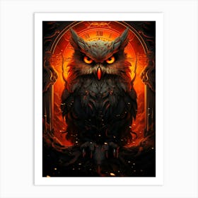 Owl In Flames Art Print