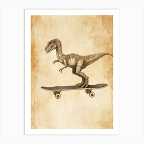 Vintage Othnielia Dinosaur On A Skateboard 2 Art Print