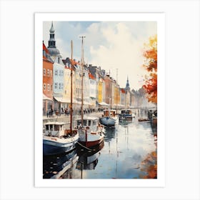 Copenhagen Denmark In Autumn Fall, Watercolour 2 Art Print