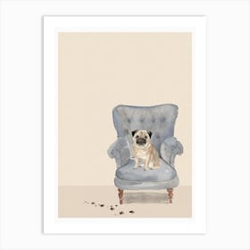 Cute Muddy Pug On Chair Art Print