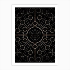 Geometric Glyph Radial Array in Glitter Gold on Black n.0145 Art Print