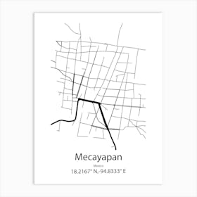 Mecayapan,Mexico Minimalist Map Art Print